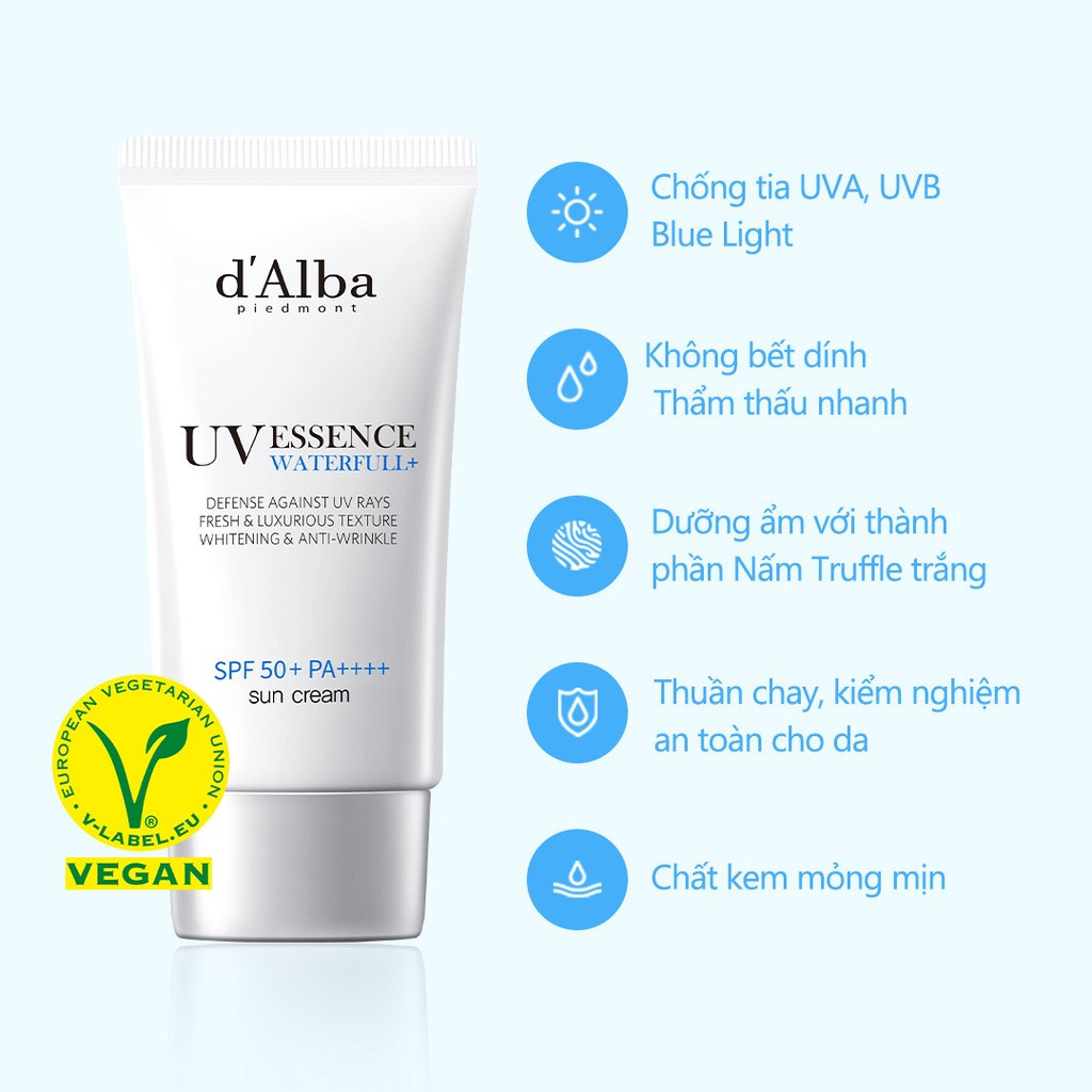 d’Alba Waterfull Tone-Up Sunscreen 50ml – Nâng Tông Nhẹ, Dưỡng Ẩm Tự Nhiên