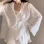 Áo sơ mi dáng rộng phong cách lười biếng-Trắng công nghiệp nặng móc ren có mũ trùm đầu Áo sơ mi chống nắng nữ mùa hè