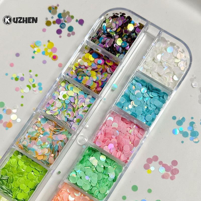 KUZHEN 12 Lưới Tròn Và Nhiều Màu Sắc Móng Tay Lấp Lánh Với Hoa Thiết Kế Cho DIY Art HOT