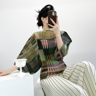 Áo sơ mi Miyake layering retro, màu sắc tương phản, thời trang thường ngày