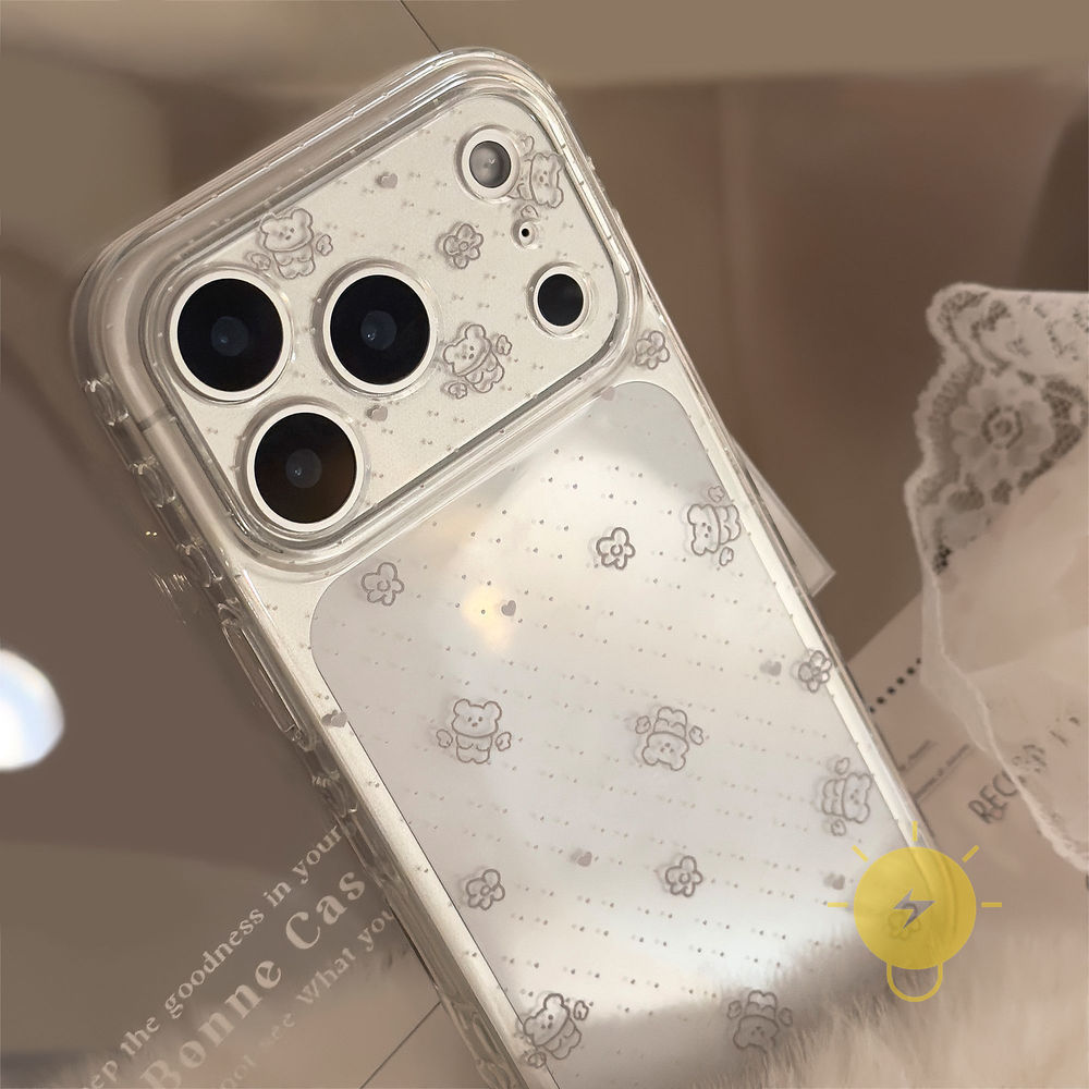 Phone Case For iPhone 17 Pro Max 16 15 14 13 12 TPU Transparent Bear Bubble Aesthetic Korean Cute