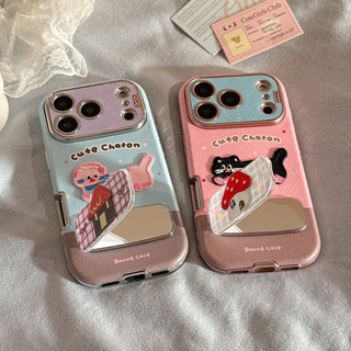 Ins Thêu Chó Mèo Hoạt Hình Silicon Có Gương Giá Đỡ Cho Iphone 17 17pro 16 15 14 11 12 13 PRO MAX Vỏ Bảo Vệ MT2731