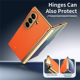 Họa tiết viền vàng bản lề full Case Funda cho Samsung Galaxy Z Fold 7 6 5 4 3 với vỏ màng thép