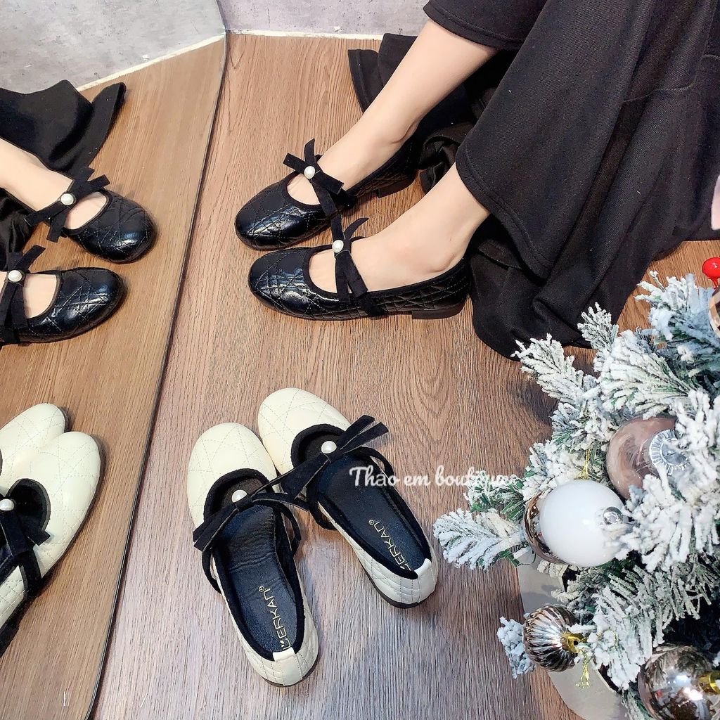 [Thảo Em - BB28] Giày búp bê nữ đế bệt da lì mềm quai nơ đính ngọc sang chảnh [QCCC]