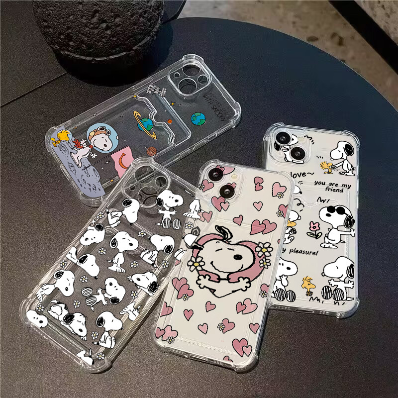Ốp Điện Thoại Planet Snoopy Cho IPhone 17 Air 16 15 14 13 12 11 Pro Max 14 15 16 Plus 16E Vỏ Đựng Thẻ Ảnh Ví Mềm Trong Suốt Bảo Vệ Chống Sốc TPU Hoạt Hình Thời Trang