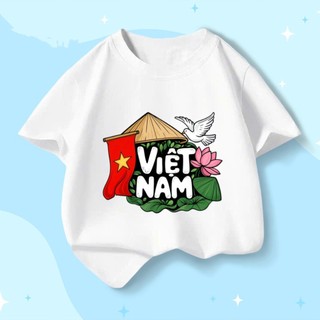 Áo thun ngắn tay bé trai phong cách xe buýt, cờ Việt Nam, đội hình quân đội, mặc ngoài dễ chịu