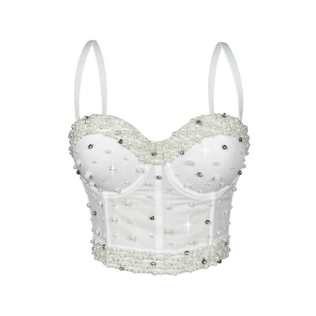 Corset Xương Cá Phối Ngọc Trai và Kim Cương Nhấp Nháy, Phù Hợp Lễ Hội