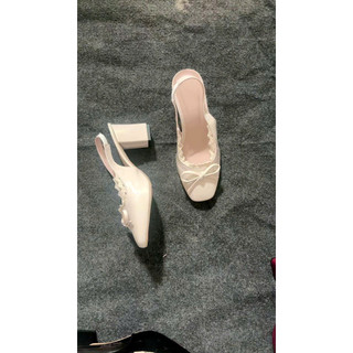 ROSA - Giày cao gót nữ 7 cm chất da bóng mix ren- giày cao gót nơ da bóng mã CG-0740