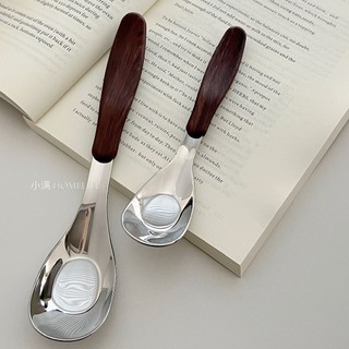18-10 Thìa Inox Giả Tay Cầm Bằng Gỗ Thìa Ăn Người Lớn Trẻ Em Cho Bé Thực Phẩm Bổ Sung Thìa Ánh Sáng Sang Trọng Househ