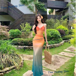 Đầm hai dây đi biển, tôn dáng cao cấp, váy lưới đuôi cá thời trang kèm quần bikini cho nữ