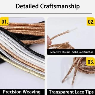 1 Cặp Dây Giày Tròn, Lụa Vàng / Bạc, Dây Giày Thời Trang Sáng Bóng, 100 Cm / 120 Cm / 140 Cm / 160 Cm