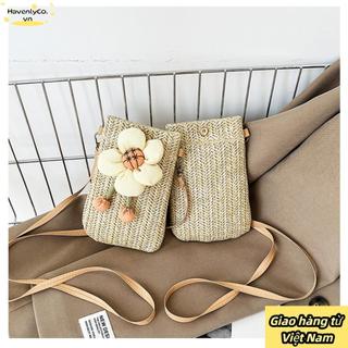 [Vận chuyển nhanh] Gói đeo vai HAVENLYCO, Túi đựng rơm dệt Mini, Ví đựng tiền xu điện thoại di động trên bãi biển