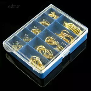 DELMER 100 Chiếc Móc Câu Cá Nước Ngọt, Móc Cá Jigging Thép Carbon Cao, Bạc Đen Vàng Bền Ăn Mòn Chống Ăn Mòn Cá Chép Lưỡi Câu Cỏ Cá Chép