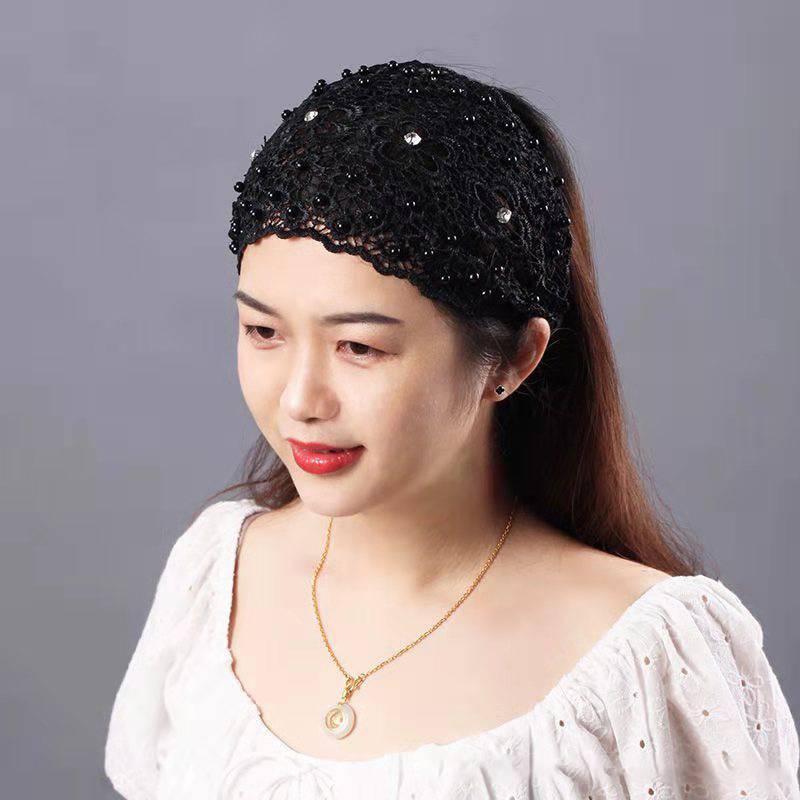 < Honeyba > Băng đô thêu ren ngọc trai rỗng mỏng rộng vành ren tóc cho nữ thoáng khí Mũ phụ kiện đẹp