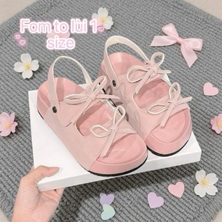 Sandal Nữ IGU  2 quai nơ đi được 2 kiểu xé dán tiện lợi cao 3cm da lộn mềm êm mũi tròn