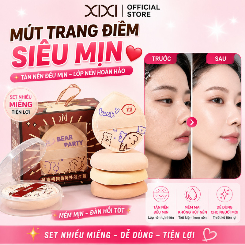 XIXI Bông Phấn Trang Điểm Hình Thỏ, Mềm Mịn, Dùng Khô & Ướt, Không Hút Phấn, Tán Nền Đều。GJ61