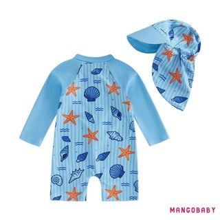 MG-2 Cái Bộ Đồ Bơi Bé Trai Tập Đi Bộ Cổ Tròn Tay Dài Tôm Hùm In Trên Dây Kéo Rash Guard Đồ Bơi Và Mũ Chống Nắng