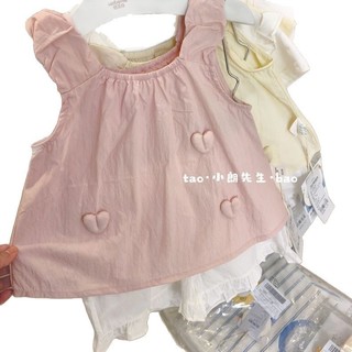 Bé Gái Mùa Hè Mỏng Phong Cách 3D Trái Tim Tình Yêu Không Tay Áo Thun Trẻ Em Cotton Nguyên Chất Ba Chiều Tình Yêu Camisole