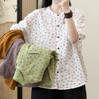 [Hàng có sẵn] Áo sơ mi nữ vải cotton dáng rộng in cỡ lớn xuyên biên giới ngoại thương Áo sơ mi cỡ lớn