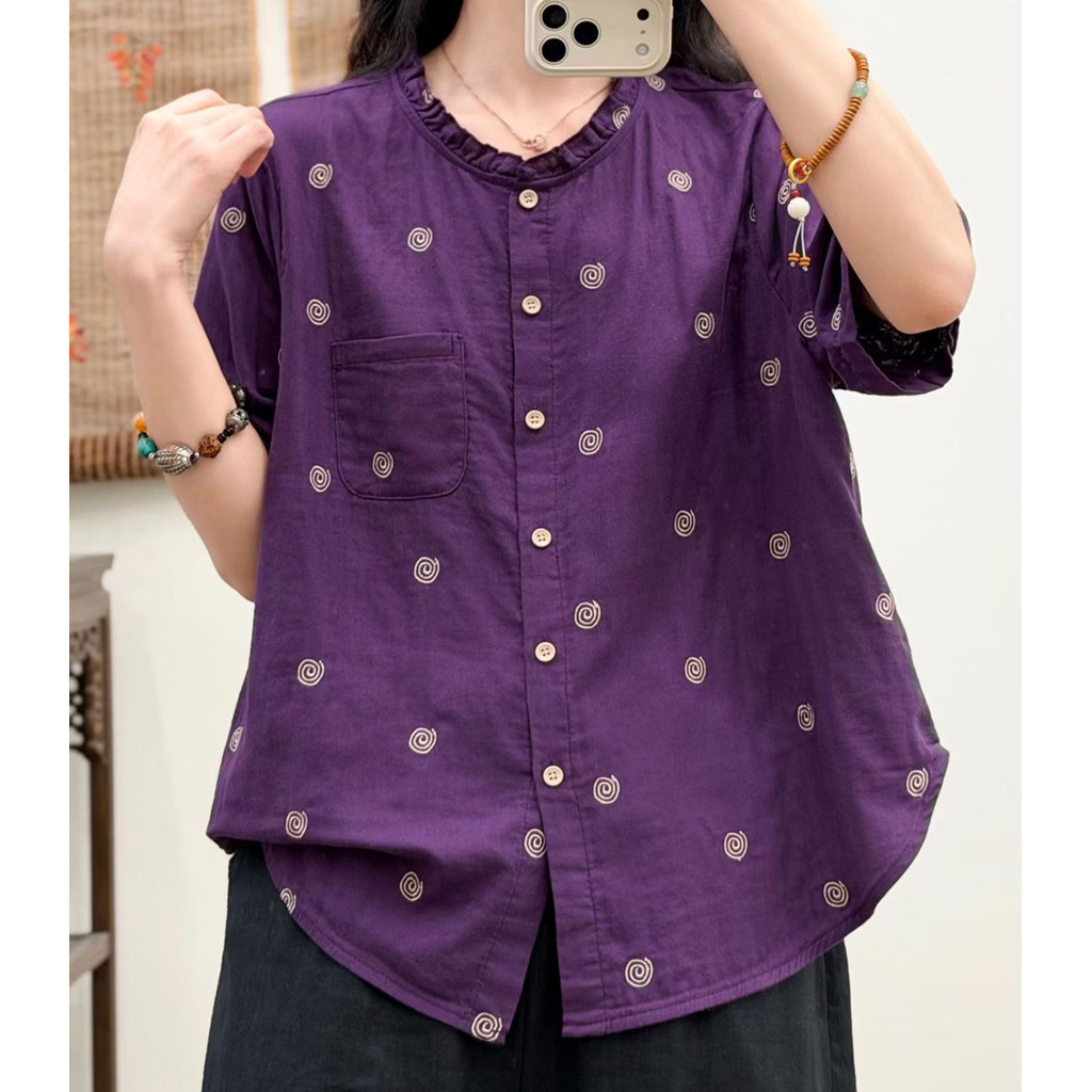 [Sẵn Sàng] Áo Sơ Mi Nữ Cotton Cao Cấp Chấm Bi, Cổ Đức, Mỏng, Giảm Tuổi, Đa Năng