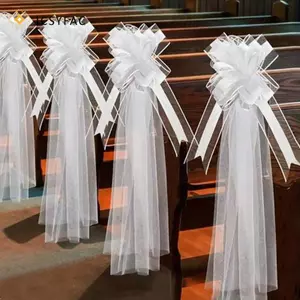 JCSYFAC Nhà Thờ Đám Cưới Pew Nơ Với Đuôi Dài Tulle Ghế Aisle Trang Trí Xe Cưới Trang Trí Cho Nhà Thờ Aisle Lễ Trang Trí Mới