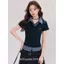 Mùa hè Preppy Phong cách tương phản Kẻ sọc màu kẻ sọc giả hai mảnh cổ áo polo mỏng