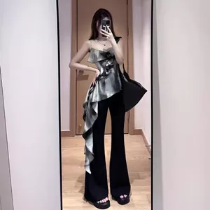 Pháp Retro Xù Xù Không Đều Camisole Nữ Nguyên Chất Desire Gợi Cảm Cô Gái Nóng Mới Dây Nẹp Eo Top 5.19