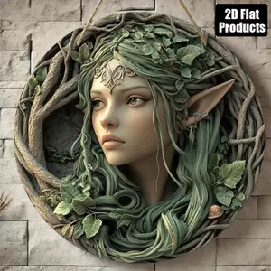 HELLOYOUNG Trang trí tường Elf bằng gỗ tròn, 8 x 8 inch, Quà tặng nghệ thuật gia đình hiện đại cho phòng khách, quán cà phê
