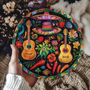 HELLOYOUNG Vintage Mexico Mộc Mạc Gỗ Trang Trí Tường Bộ 8x8 inch Mariachi Guitar Xương Rồng Nghệ Thuật