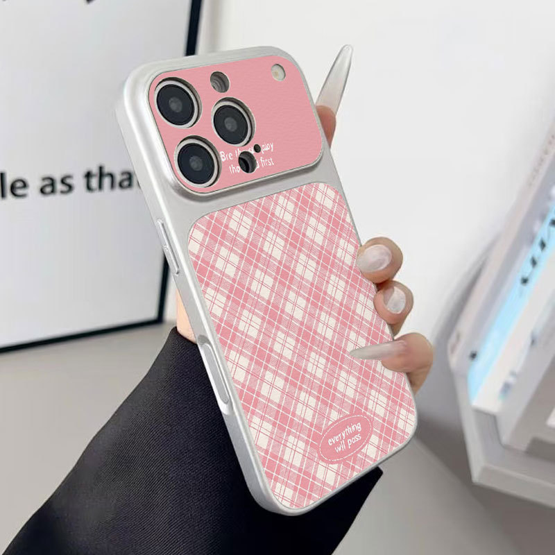 Ốp lưng iPhone kẻ sọc màu hồng Ốp máy ảnh da mềm cao cấp - iPhone 7/8/X/XS/XR/11/12/13/14/15/16/17/Plus/Air/Pro/Max
