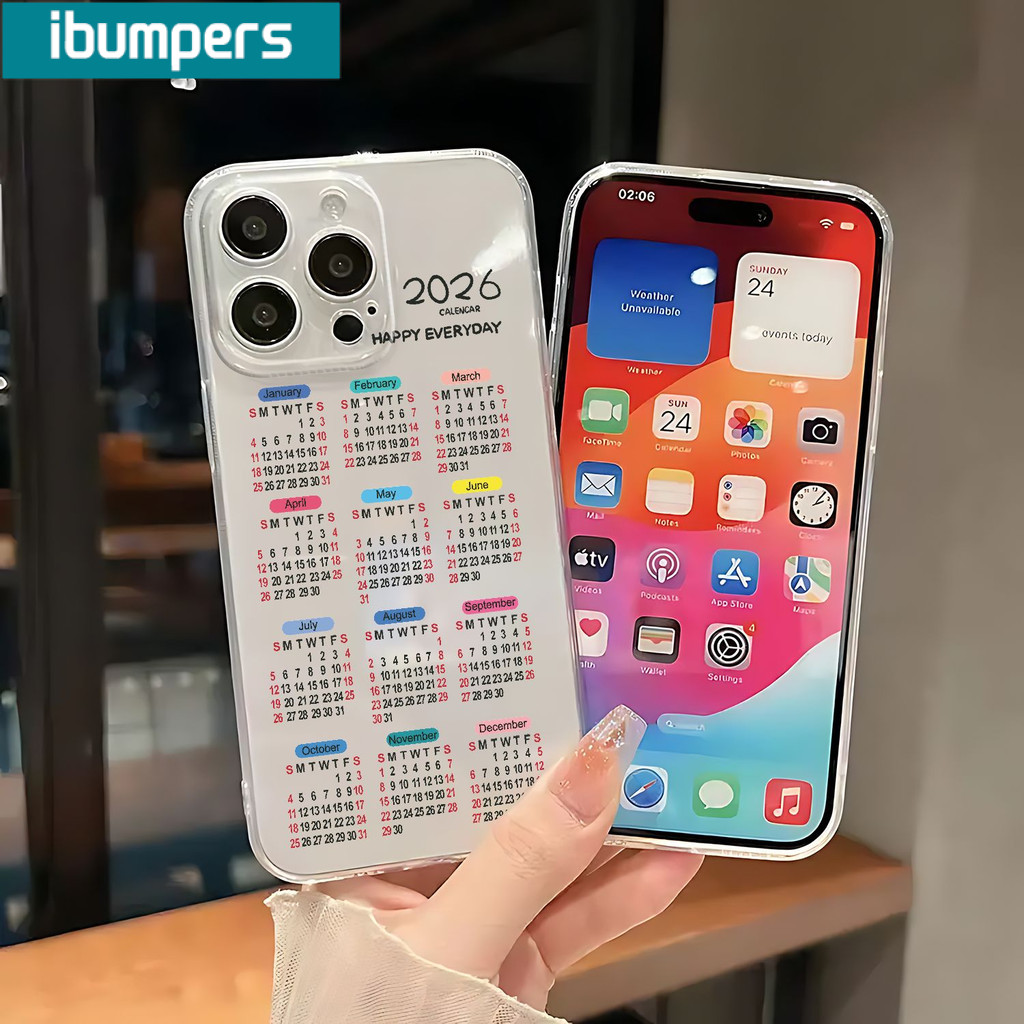 Ibumpers Ốp Điện Thoại 2026 Lịch Đơn Giản Thanh Lịch Thẩm Mỹ Trong Suốt Mềm Mại Cao Cấp Chống Sốc Cho iPhone 11 12 13 14 15 16 17 Pro Max IP 7 8 Plus Iphon X XS XR Xs max
