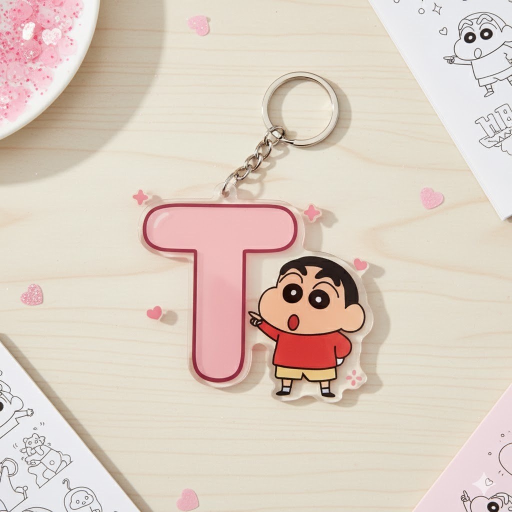 móc khoá chữ cái Shin Chan hồng hào dễ thương đáng yêu, bộ chữ Shin Chan cute