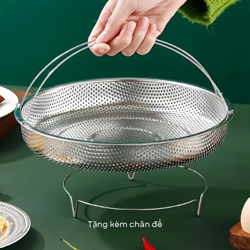 Khay Xửng Chõ Hấp Inox Có Chân Đế, Chiên, Đựng Thực Phẩm Khay Đa Năng Cho Nhà Bếp