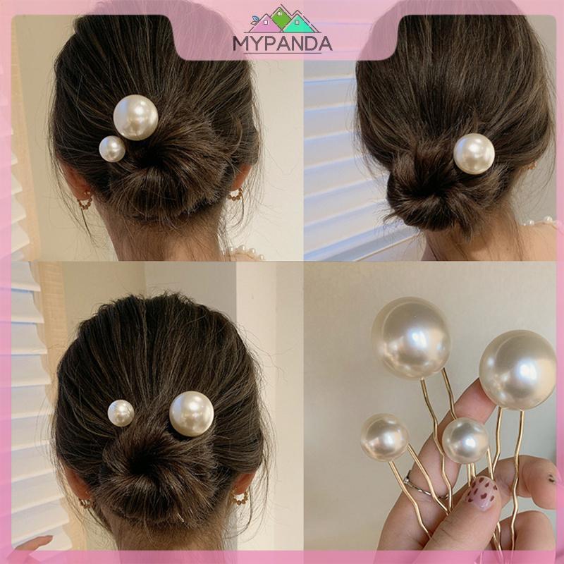 MYPANDA 2 Chiếc Kẹp Tóc Ngọc Trai Giả Thiết Kế Xoắn Hình Chữ U Cho Nữ & Bé Gái Phụ Kiện Tóc Dụng Cụ Tạo Kiểu Tóc.