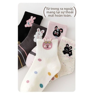 Tất hoạt hình cho bé gái – Cotton mềm thoáng khí, họa tiết thỏ dễ thương, mang đi học cực xinh