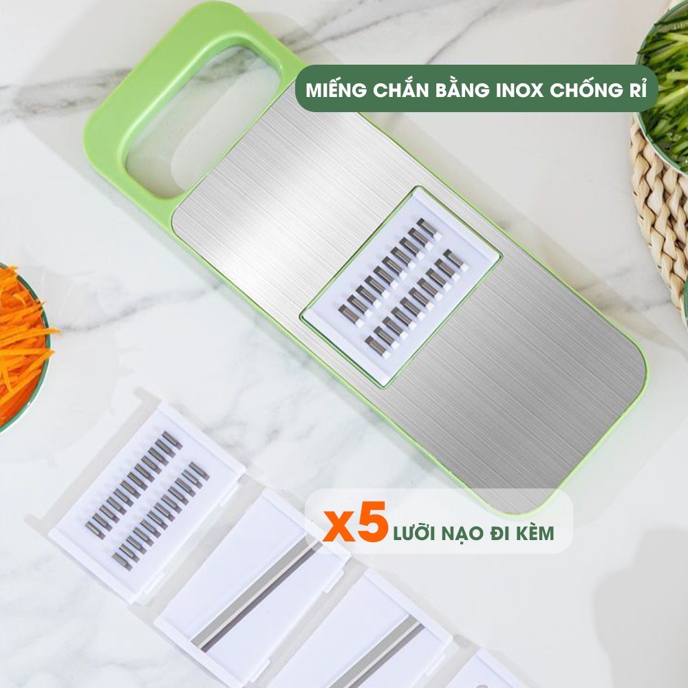 Nạo Rau Củ, Bộ Nạo Rau Củ Quả Đa Năng Tích Hợp 5 Lưỡi Nạo Bảo Vệ Tay Cầm Tiện Lợi