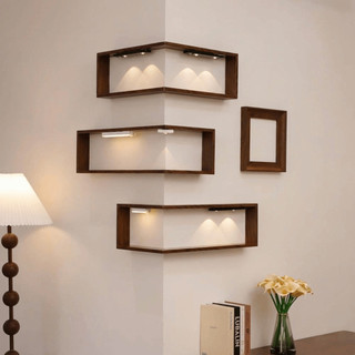 Kệ treo tường góc DWELLCO, Kệ sách góc treo tường, Tiết kiệm không gian Kệ nổi 90 độ Kệ trưng bày bằng gỗ tại nhà