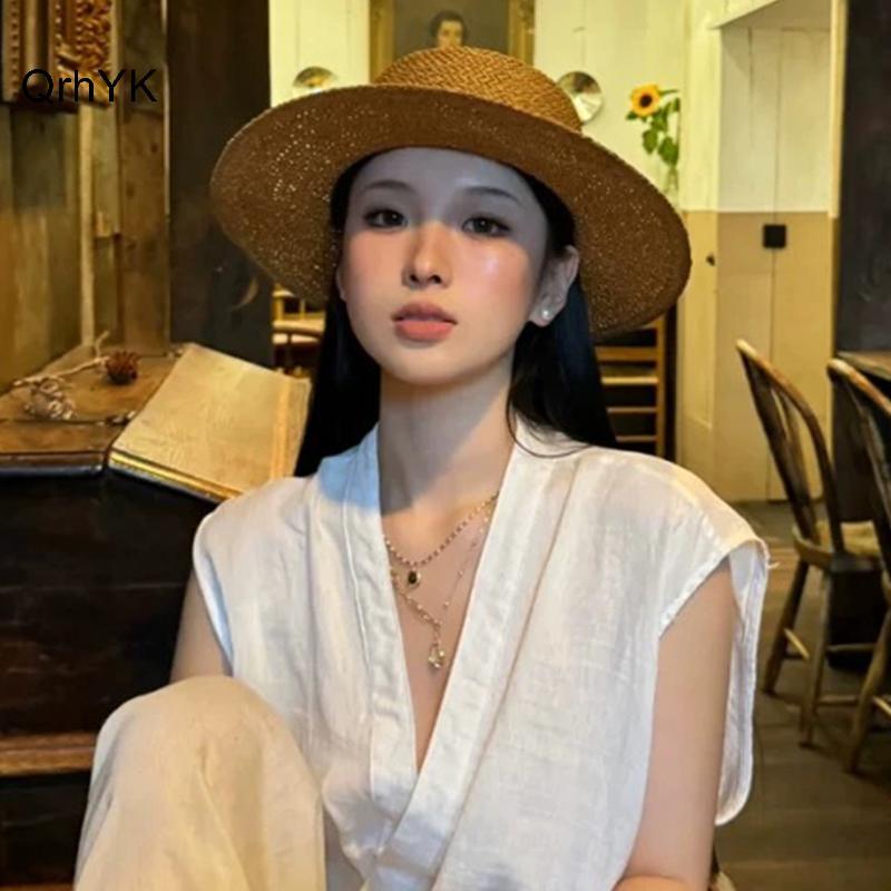 Nhà Máy Thời Trang Panama Mũ Rơm Cho Đi Biển Vành Rộng Chống Nắng Phong Cách Mùa Hè Thanh Lịch Cho Cuộc Phiêu Lưu Ngoài Trời QrhYK