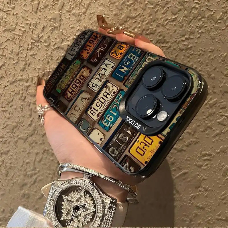 Ốp lưng chống sốc biển số xe cổ điển thiết kế collage độc đáo phong cách cá tính Cấp iPhone 17/16/15/14/13/12/11/X/ Max