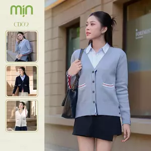 Áo cardigan nữ phối kẻ sọc, túi ngang, len dệt sợi mềm mại, form dáng gọn gàng, thanh lịch MỊN