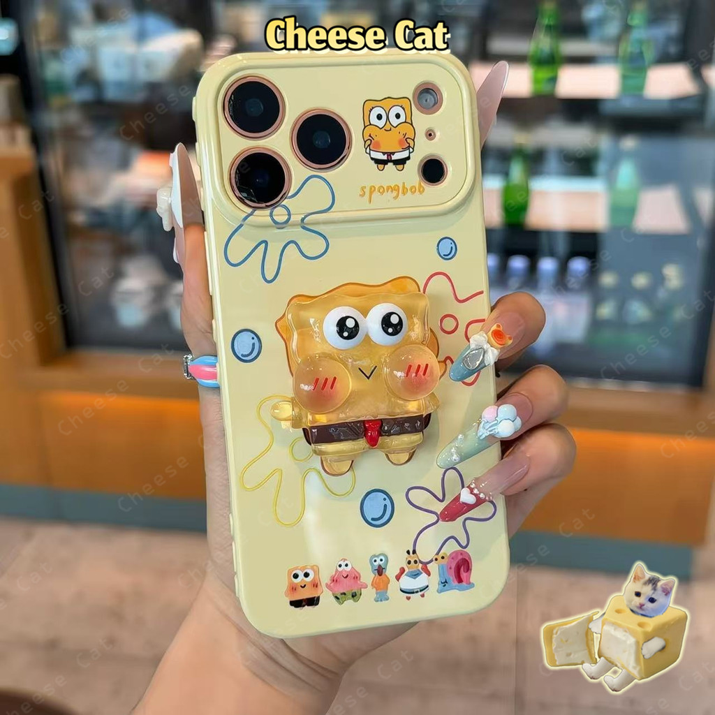 dễ thương Pha lê dễ thương Sponge cho iPhone 17 Pro Max 11 12 13 14 15 16 Plus Hình trái tim ở cạnh bên của ốp điện