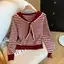 Springevenstar Cổ Hải Quân Dài Tay Sọc Preppy Phong Cách Áo Thun Nữ Chữ V Cổ Dệt Kim Áo Springevenstar