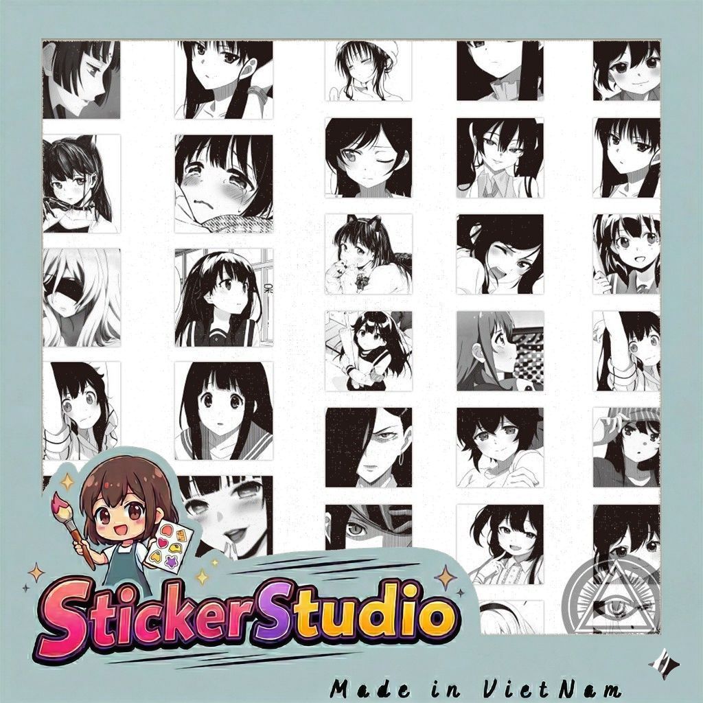 Set 60 Hình Dán Sticker Nhân Vật Nữ Anime Manga Đen Trắng Chống Thấm Nước Trang Trí Mũ Nón Bảo Hiểm, Laptop, Vali, Sổ