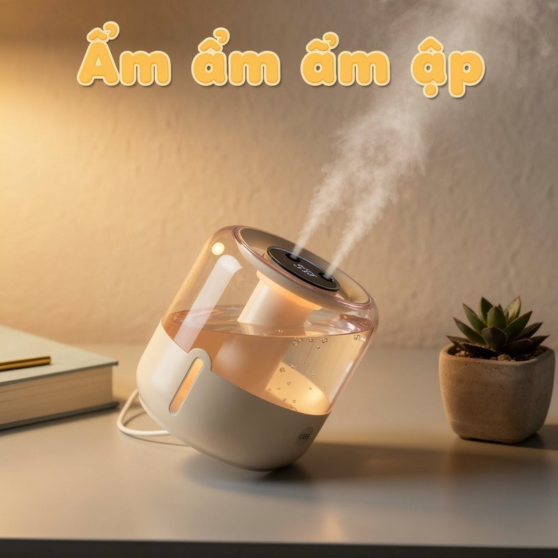 Máy tạo độ ẩm không khí phun sương Nano kép, Màn hình hiển thị nhiệt độ LED có đèn ngủ, Hoạt động im lặng, Giao diện USB