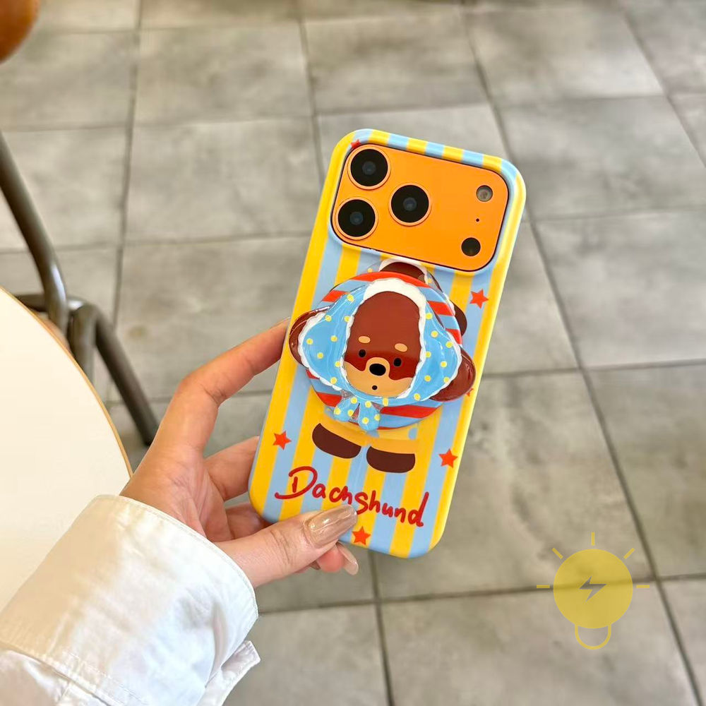 Phone Case For iPhone 17 Pro Max 16 15 PC with Griptok Dog Puppy with Griptok Stripe Hard Aesthetic Korean Cute