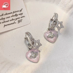 Thời trang khí chất ngôi sao zircon hồng chăm sóc cá tính Bông tai nữ đa năng