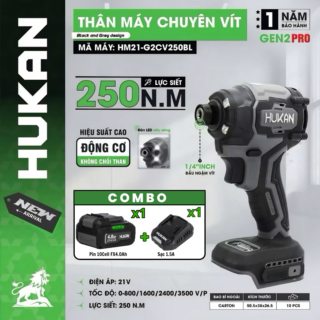 CHÍNH HÃNG THÂN MÁY CHUYÊN VÍT HUKAN HM21-G2CV250BL MÀU XÁM