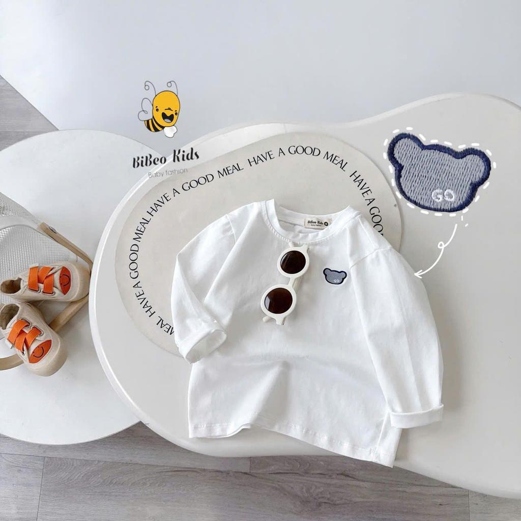 [Bi Kids] Áo THU ĐÔNG DÀI TAY THÊU GẤU  cho bé trai, Chất Cotton Mềm Mại, Phù Hợp Đi Học & Dã Ngoại cho bé