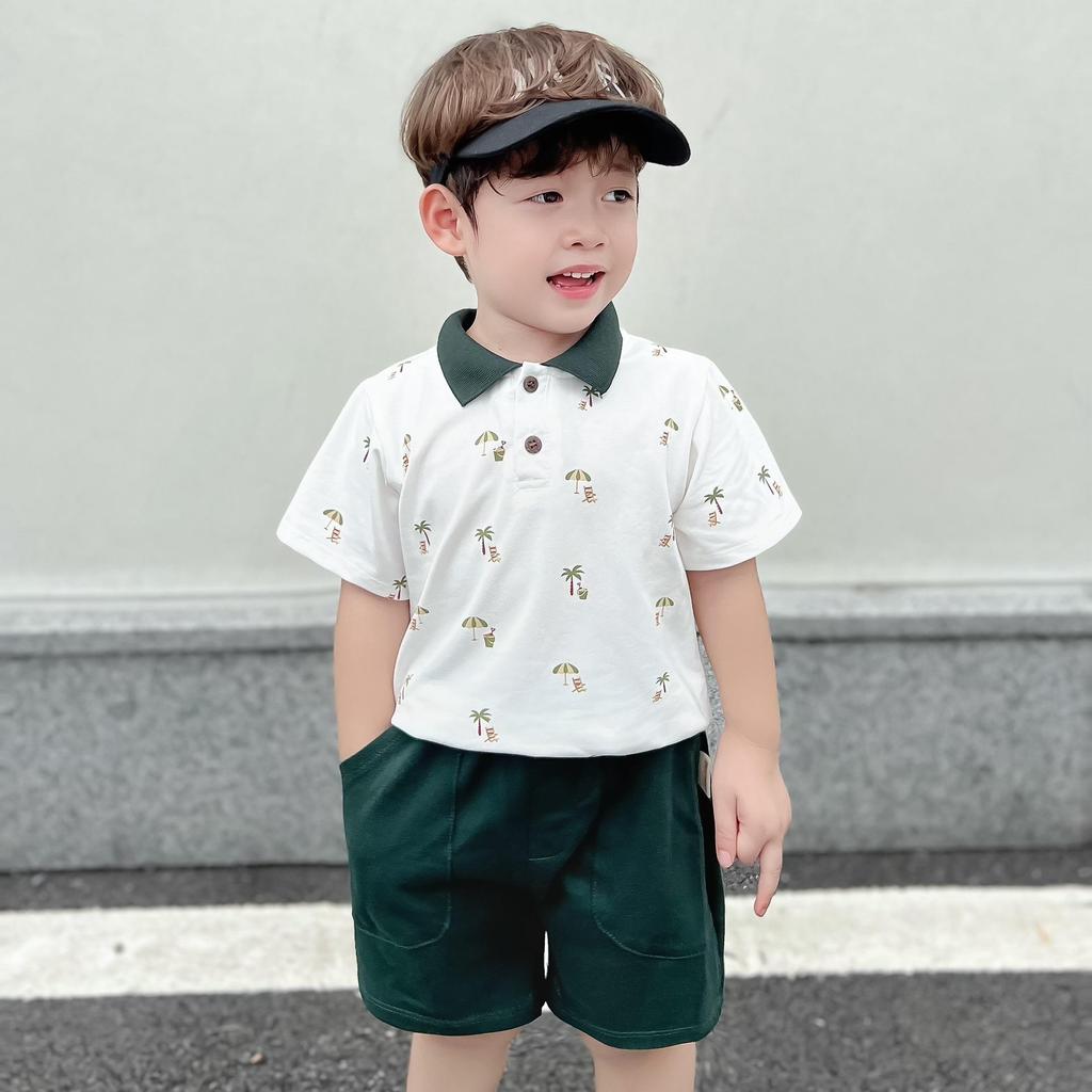 Bộ quần áo Polo In hình CÂY DỪA QUẦN XANH cho bé yêu, cotton mềm mát