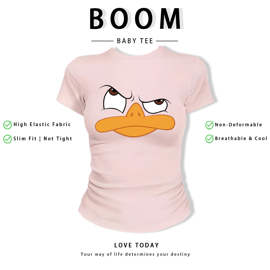 BOOM Áo Baby Tee Nữ Cotton Ôm Body-Áo Thun Ngắn Tay Y2K In Hình PhongCách Mùa Hè, Cổ Tròn Hàng Đầucách hàn quốc phongC63